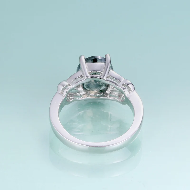 Moss agate ring vintage style oval cut in 925 sterling silver
