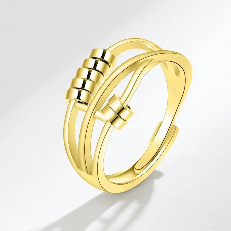 Fidget bead ring anti-stress sterling silver