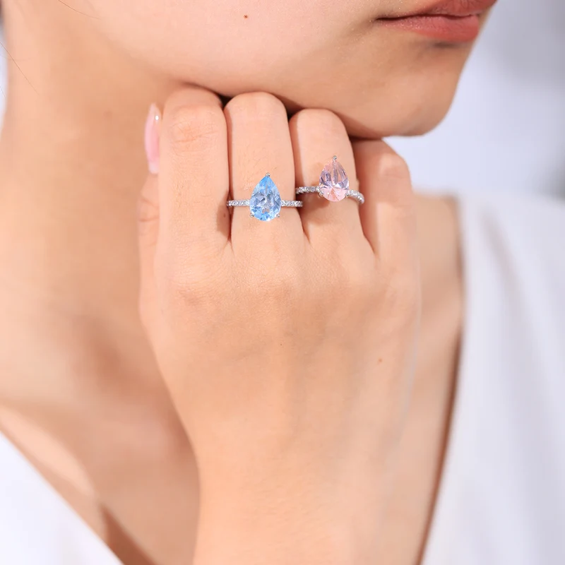 Peach morganite ring pear cut sterling silver