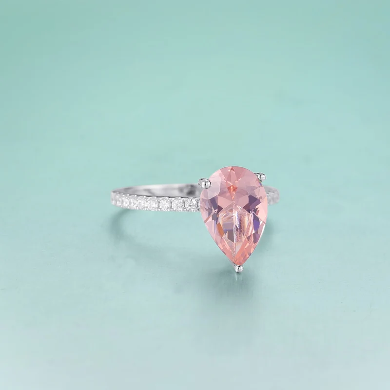 Peach morganite ring pear cut sterling silver