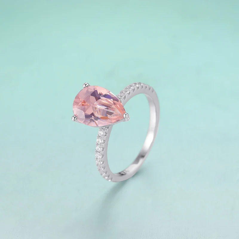 Peach morganite ring pear cut sterling silver