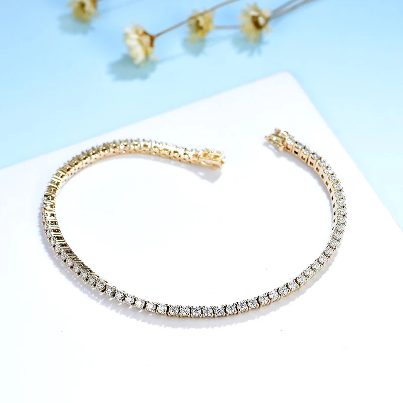 Moissanite tennis bracelet 3mm in silver gold and rose gold thin dainty and unisex sterling silver