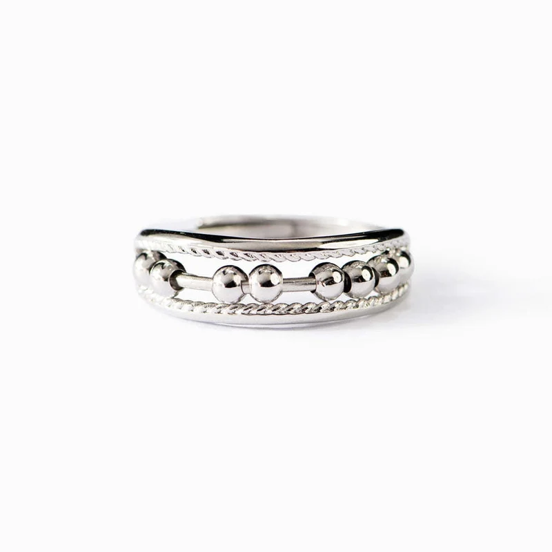 Anxiety relief ring with beads sterling silver