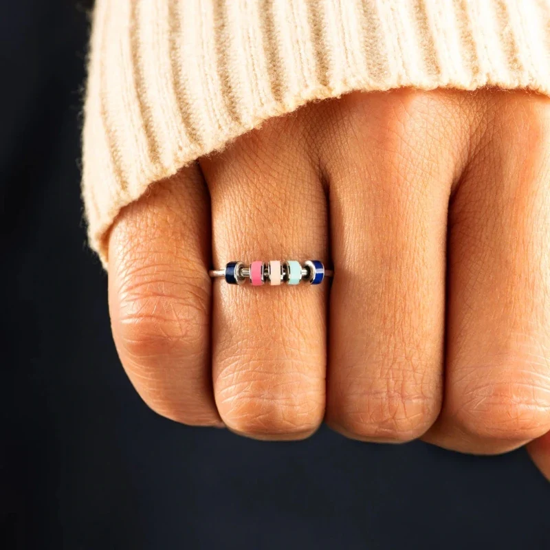Anxiety bead ring with colorful beads sterling silver