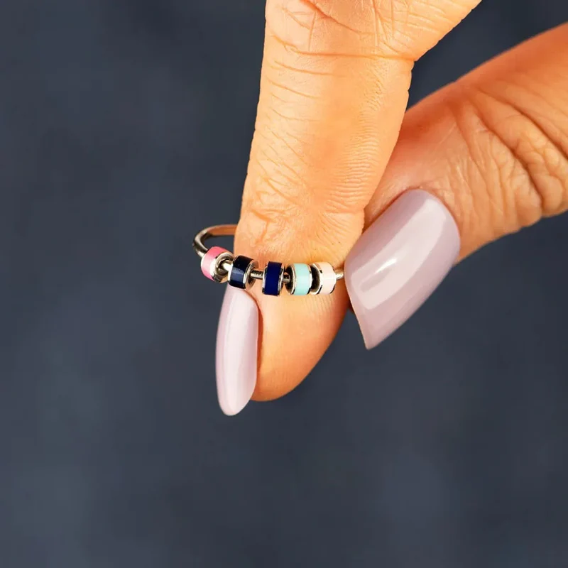 Anxiety bead ring with colorful beads sterling silver