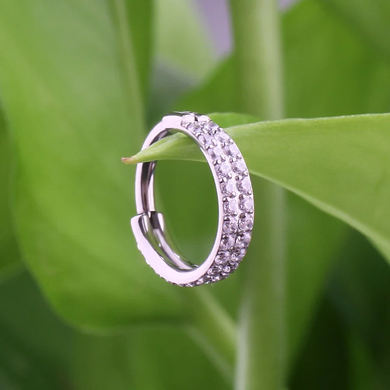 Fancy septum rings double layered with CZ