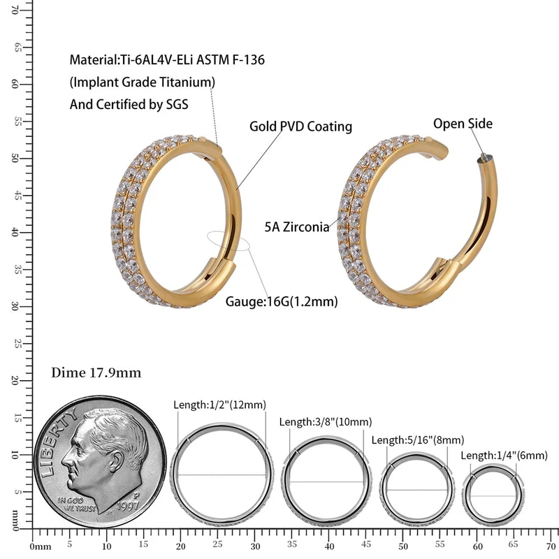 Fancy septum rings double layered with CZ