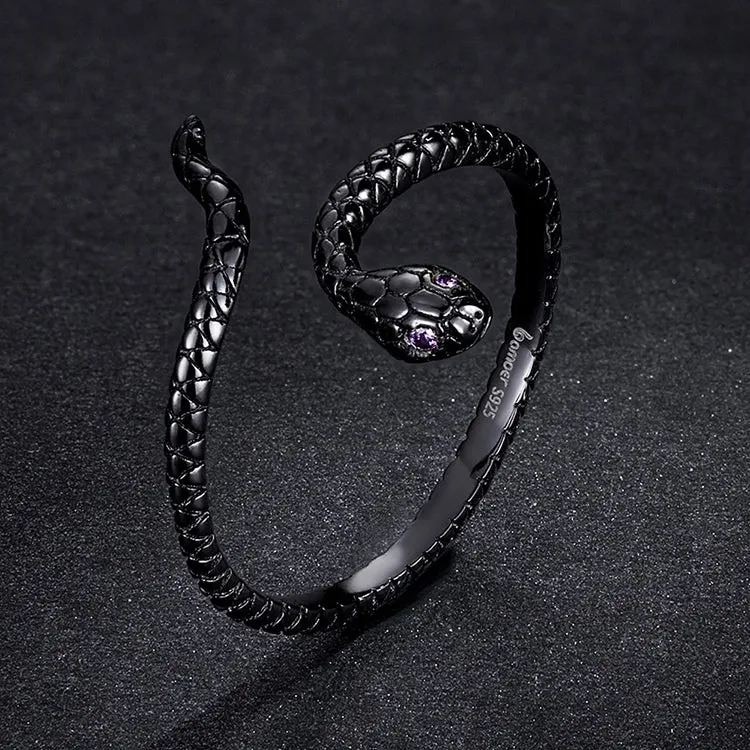 Black snake ring sterling silver adjustable