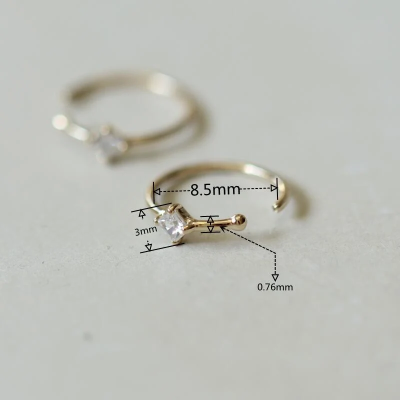 Gold nose ring hoop with diamond cz 14K solid gold