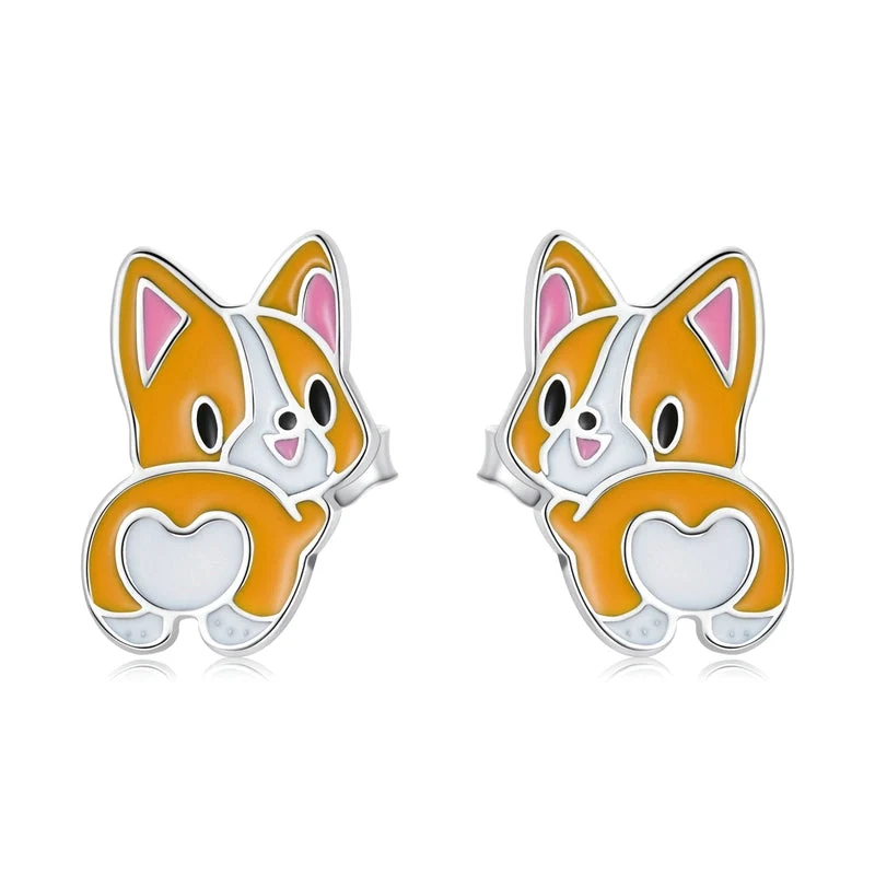 Silver corgi earrings stud earrings