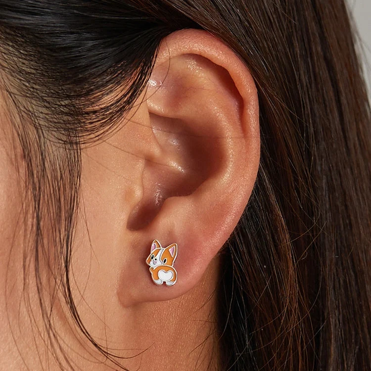 Silver corgi earrings stud earrings