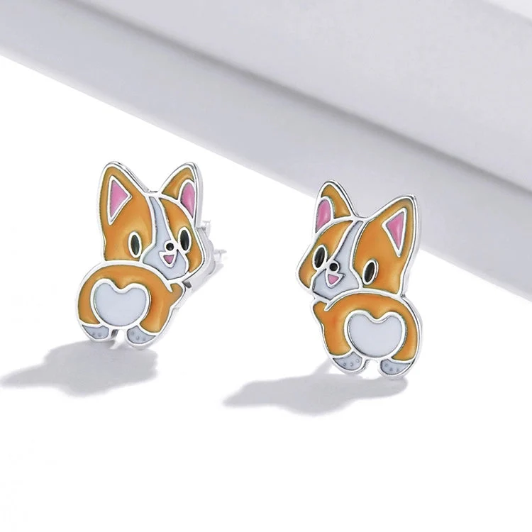 Silver corgi earrings stud earrings