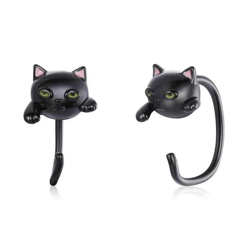 Black cat earrings in sterling silver
