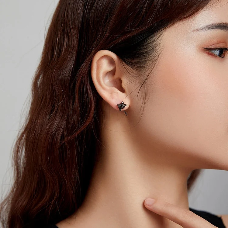 Black cat earrings in sterling silver