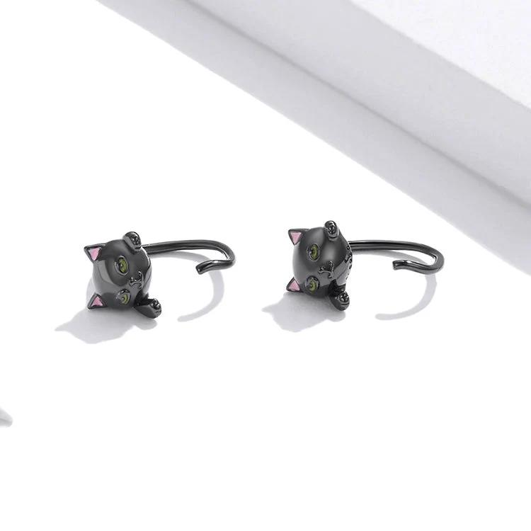 Black cat earrings in sterling silver