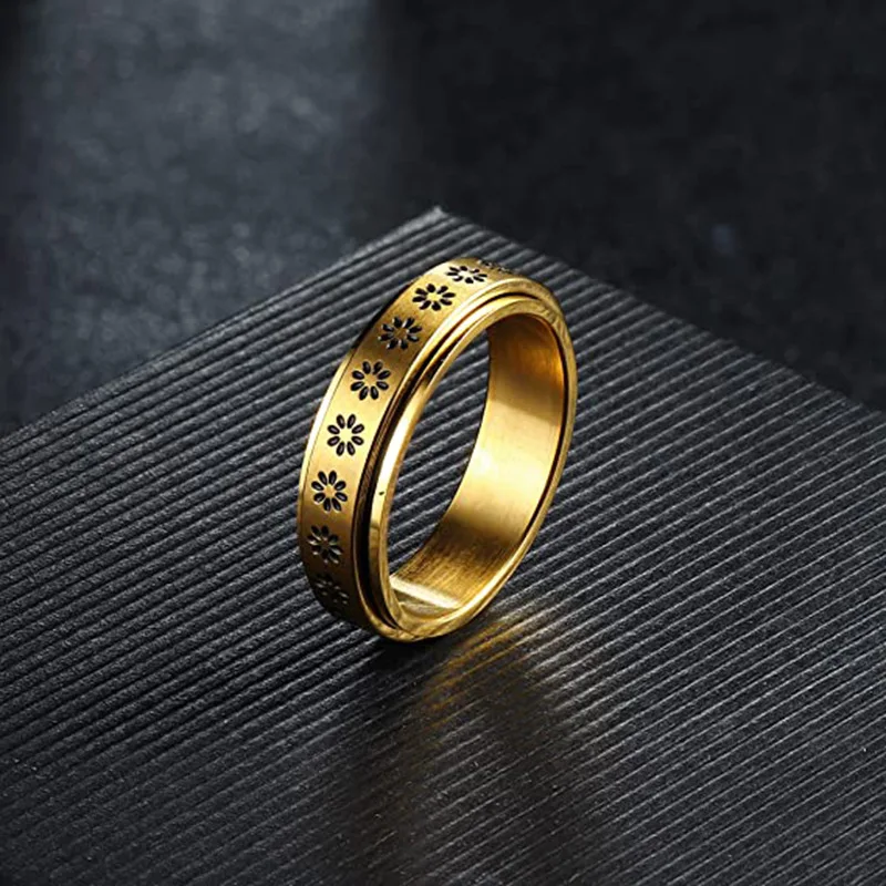 Sunflower anxiety ring stainless steel