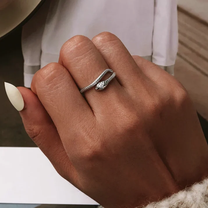 Snake ring adjustable in silver gold black and rose gold