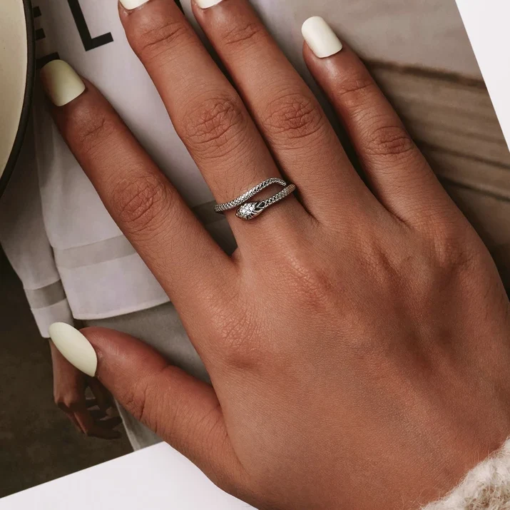 Snake ring adjustable in silver gold black and rose gold