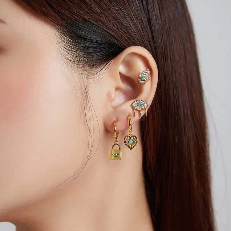 Evil eye and heart earring