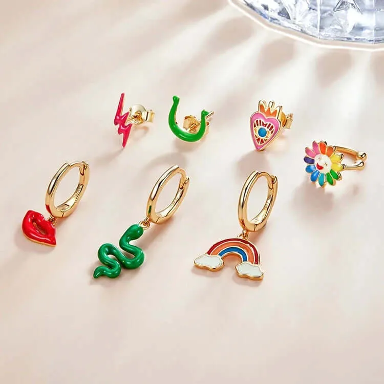 Green snake earring gold