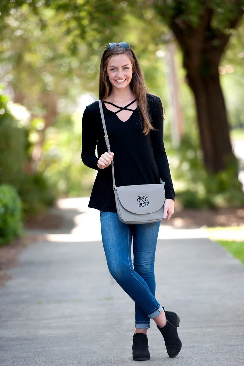 Grey Anna Crossbody Bag - Personalized