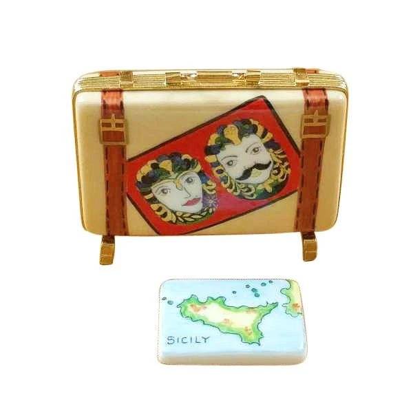 Sicily Suitcase with Removable Map Limoges Box by Rochard™