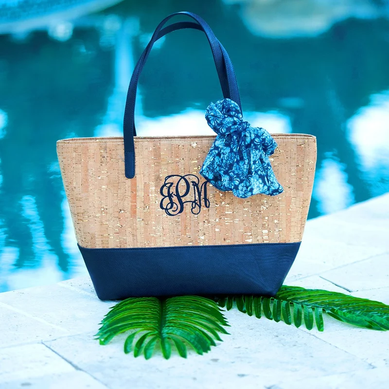 Navy and Cork Charlotte Purse - Personalized