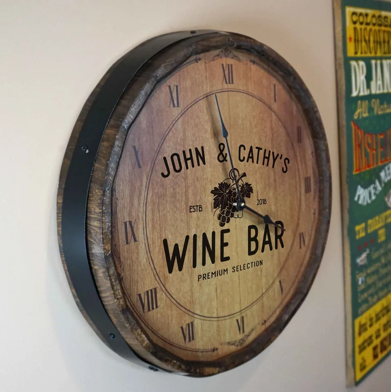 Wine Grapes Quarter Barrel Clock - Personalized