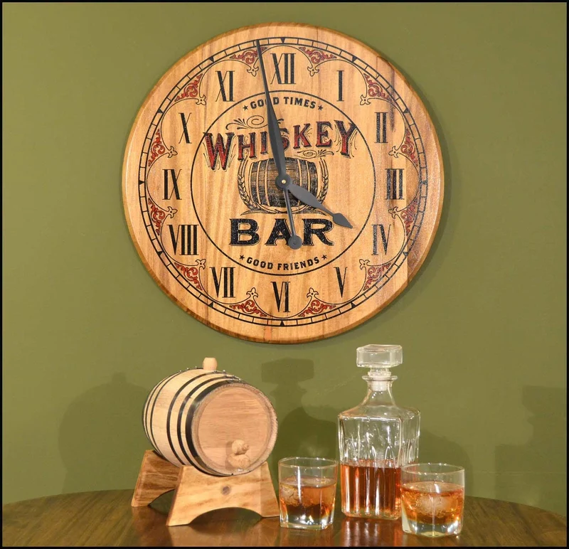Whiskey Bar Barrel Head Clock - Personalized