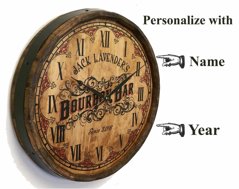 Bourbon Bar Quarter Barrel Clock - Personalized