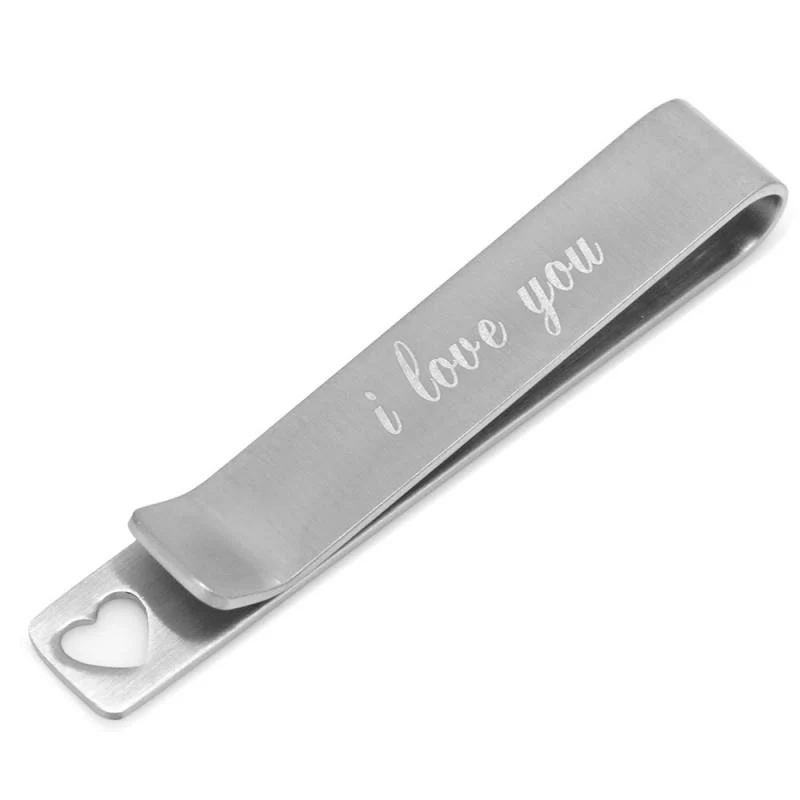 Stainless Steel "I Love You" Heart Tie Bar