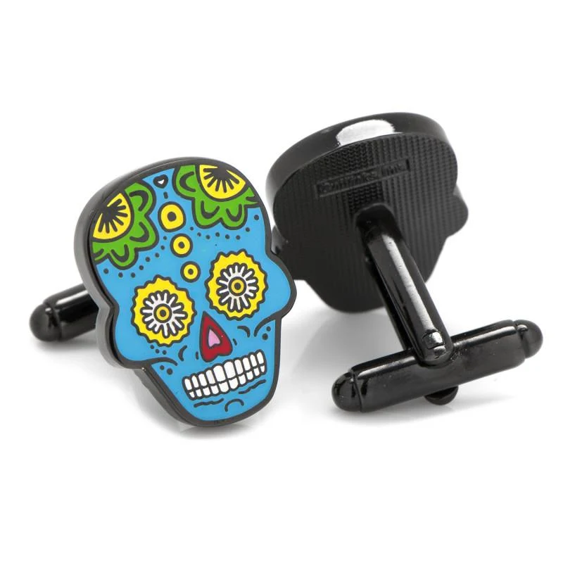 Blue Sugar Skull Cufflinks