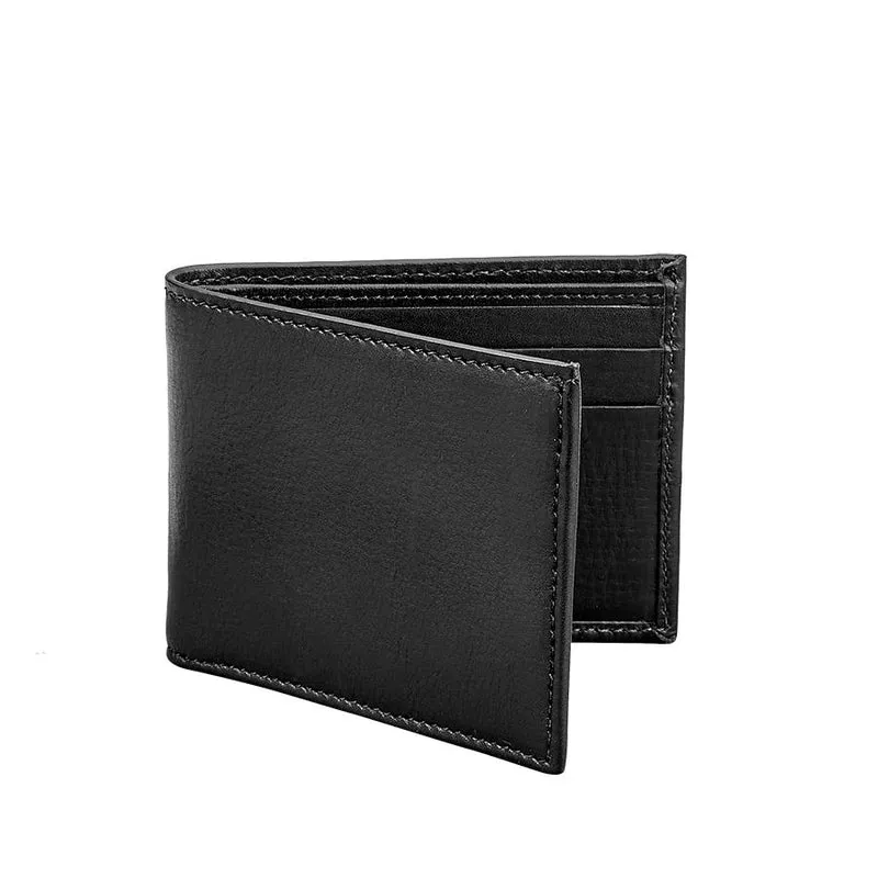 Black Slim Wallet - Natural Boarded Vachetta Leather - Personalized
