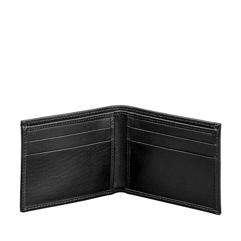 Black Slim Wallet - Natural Boarded Vachetta Leather - Personalized