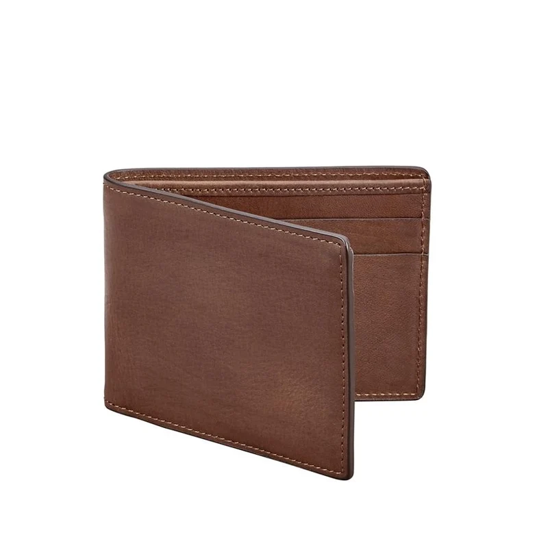 Brown Slim Wallet - Natural Boarded Vachetta Leather - Personalized