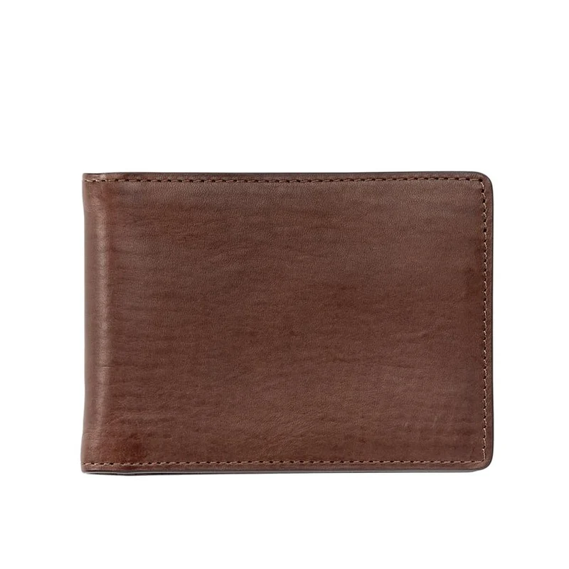 Brown Slim Wallet - Natural Boarded Vachetta Leather - Personalized
