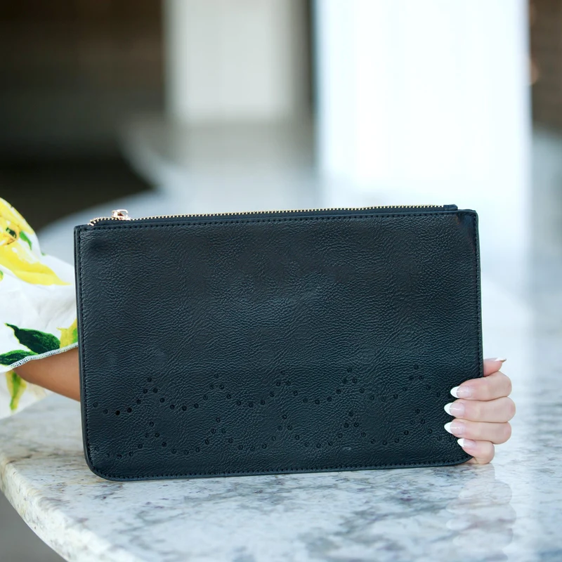 Black Ava Vegan Leather Clutch - Personalized