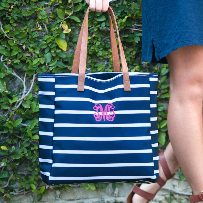 Navy Stripe Tote - Personalized