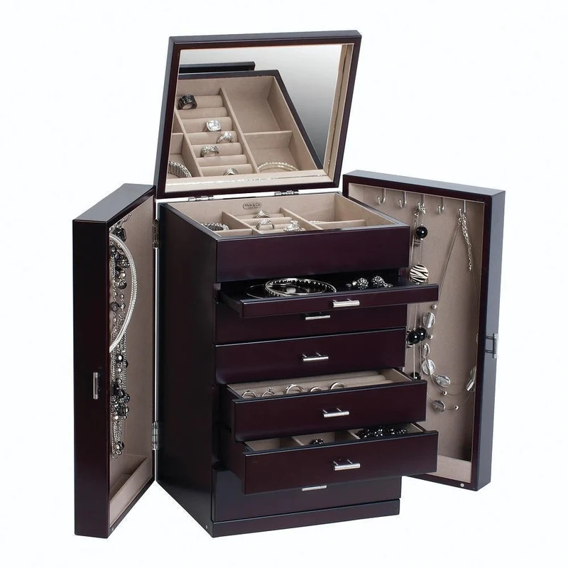 Geneva Upright Wooden Jewelry Box in Java Finish