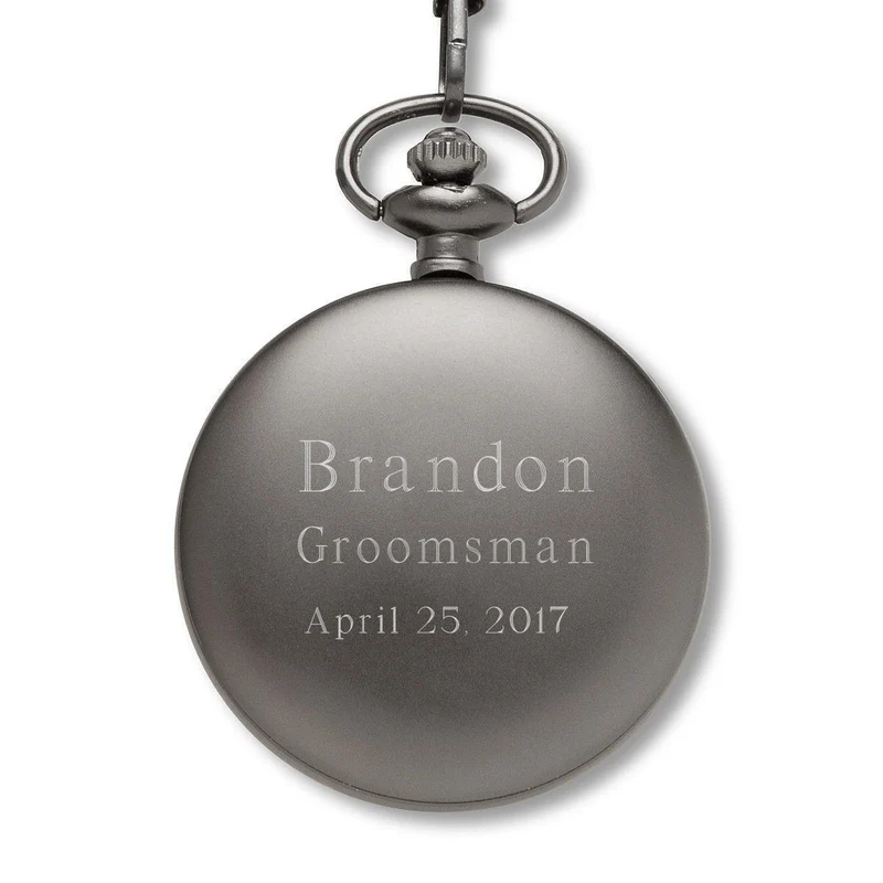 Gunmetal Gray Exposed Gears Pocket Watch - Personalized
