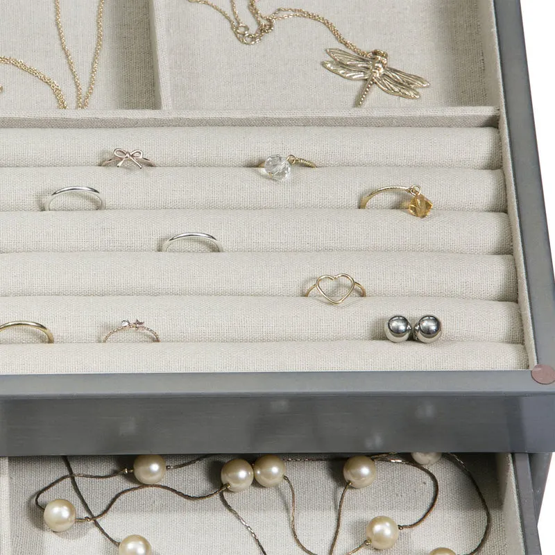 Misty Glass Top Wooden Jewelry Box in Oceanside Grey Finish
