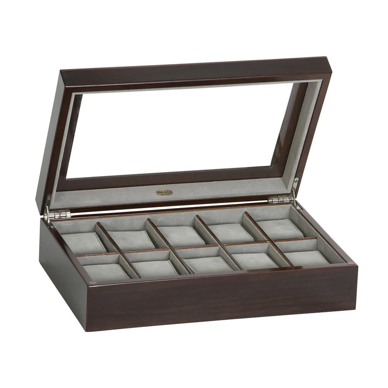 Hudson Glass Top Wooden Watch Box in Mahogany Finish