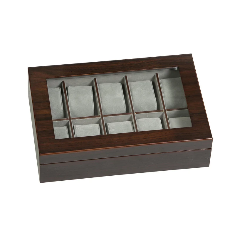 Hudson Glass Top Wooden Watch Box in Mahogany Finish