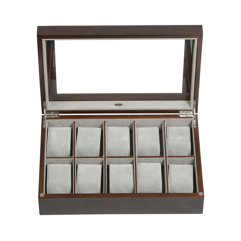 Hudson Glass Top Wooden Watch Box in Mahogany Finish