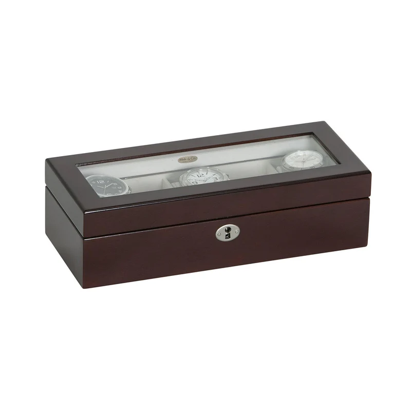 Macon Glass Top Wooden Watch Box in Mahogany Finish