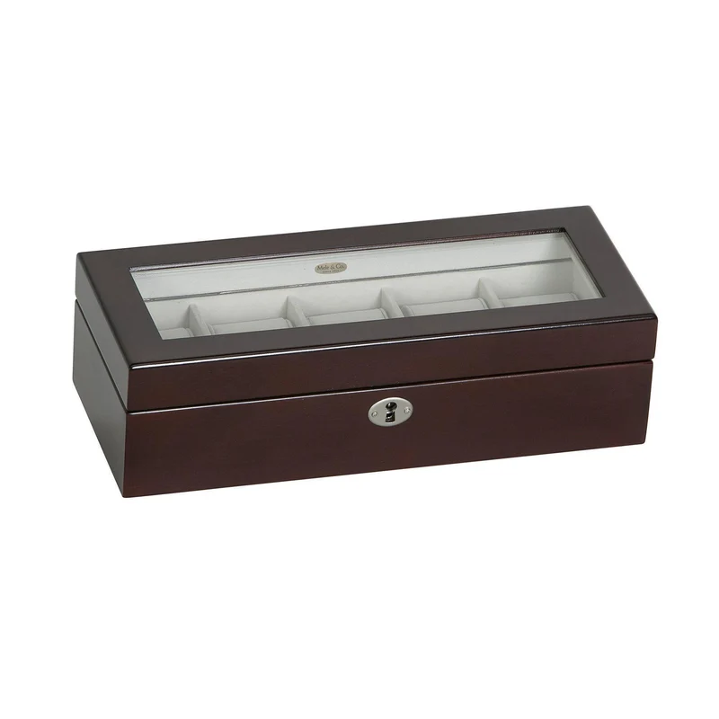 Macon Glass Top Wooden Watch Box in Mahogany Finish
