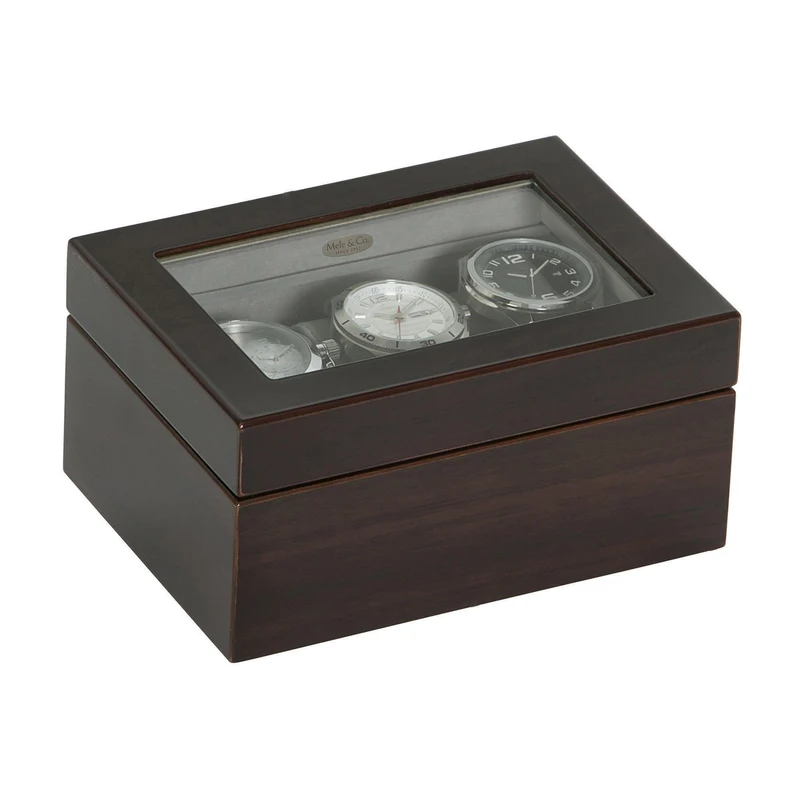 Granby Glass Top Wooden Watch Box in Mahogany Finish
