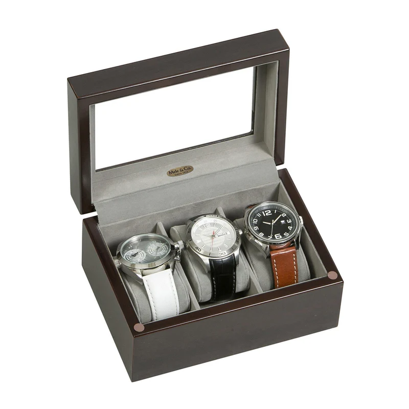 Granby Glass Top Wooden Watch Box in Mahogany Finish