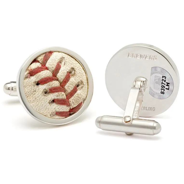 Milwaukee Brewers Authenticated Game Used Baseball Stitches Cuff Links