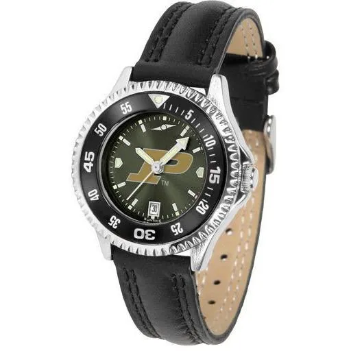 Purdue Boilermakers Ladies Competitor Ano Poly/Leather Band Watch w/ Colored Bezel
